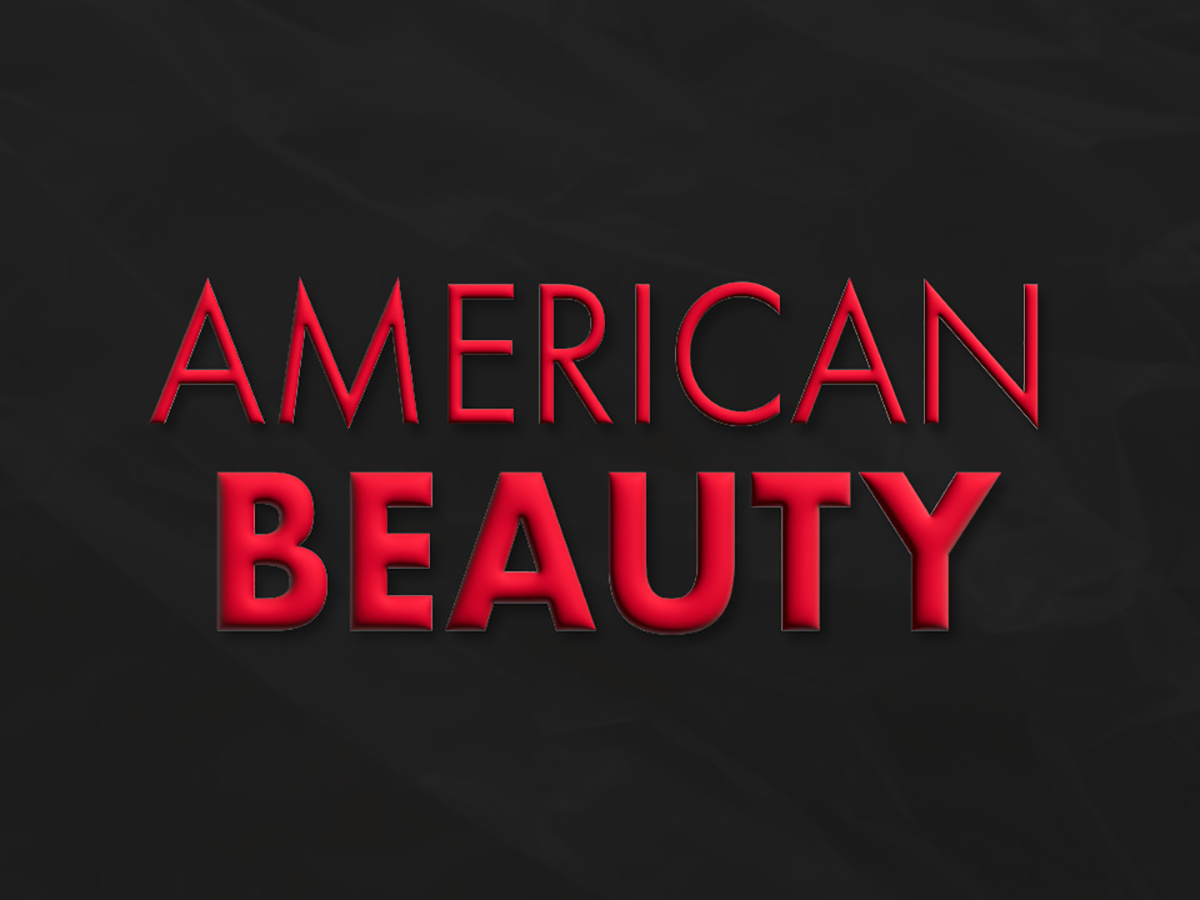 This is a screenshot of the last scene in my Film Title sequence of the Movie 'American Beauty'. The image has a small red rose peddle in the top left corner, the words American Beauty in the middle, and plastic bag as the background.