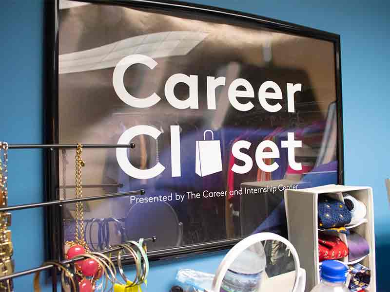 This is a screenshot in the video, it is a picture of the career Clost sign that is in the Career Closet