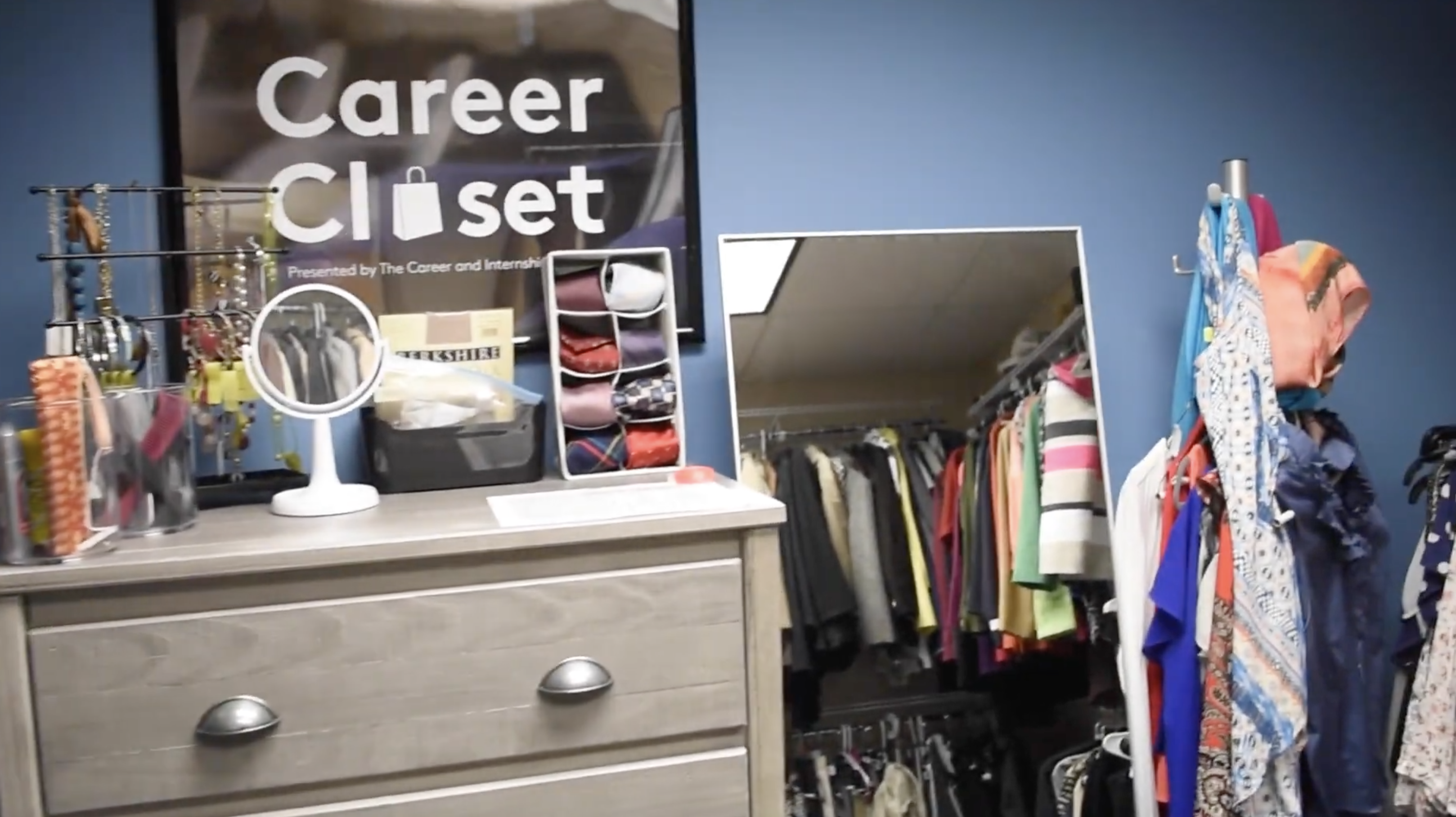 This is a screenshot in the video, it is a picture of the career Clost sign that is in the Career Closet